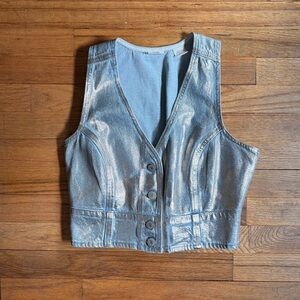 Levi’s Silver Metallic Denim Vest | Baddie Cropped 90s/Y2K | Medium
